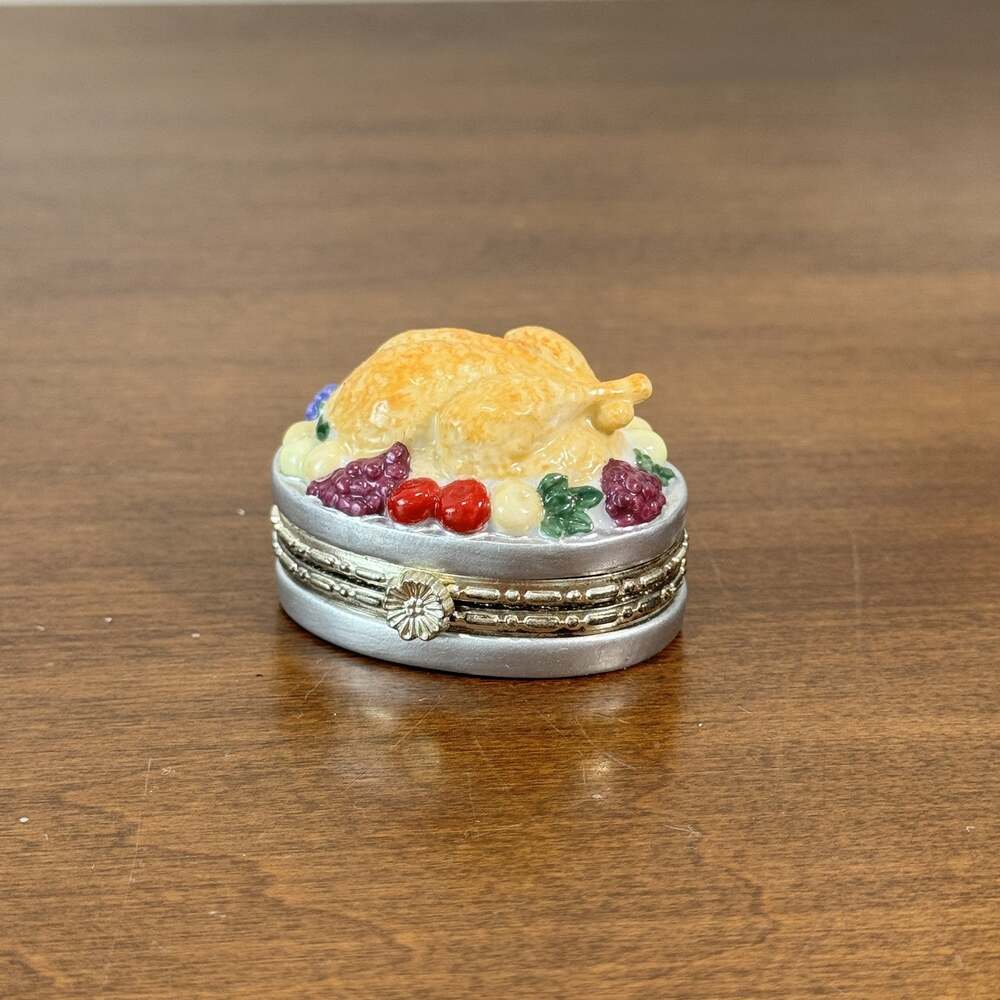 Cooking Club of America Thanksgiving Turkey Dinner Miniature Trinket Box Hinged